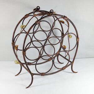 Vintage wrought Iron wine bottle storage rack, portable guest towel shelf